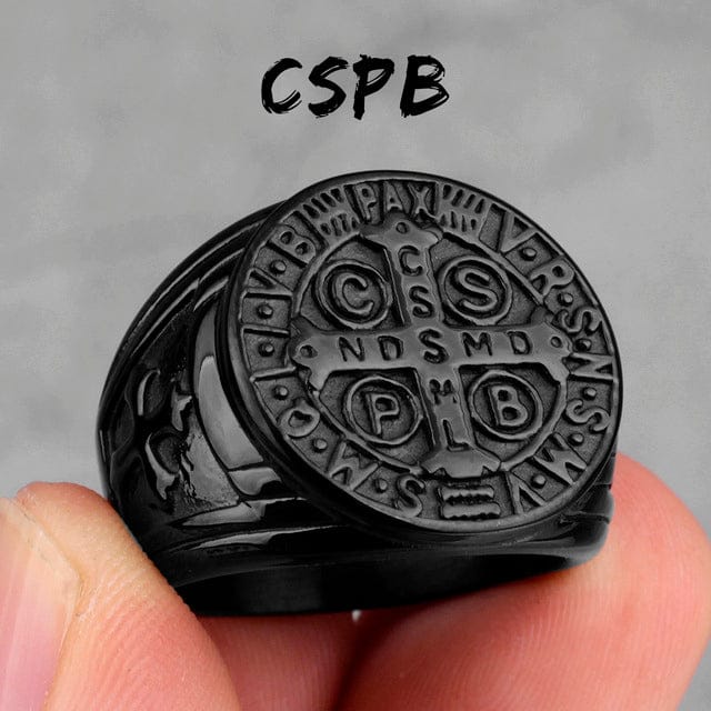 VVS Jewelry hip hop jewelry Black / 12 Saint Benedict Cspb Cross Ring