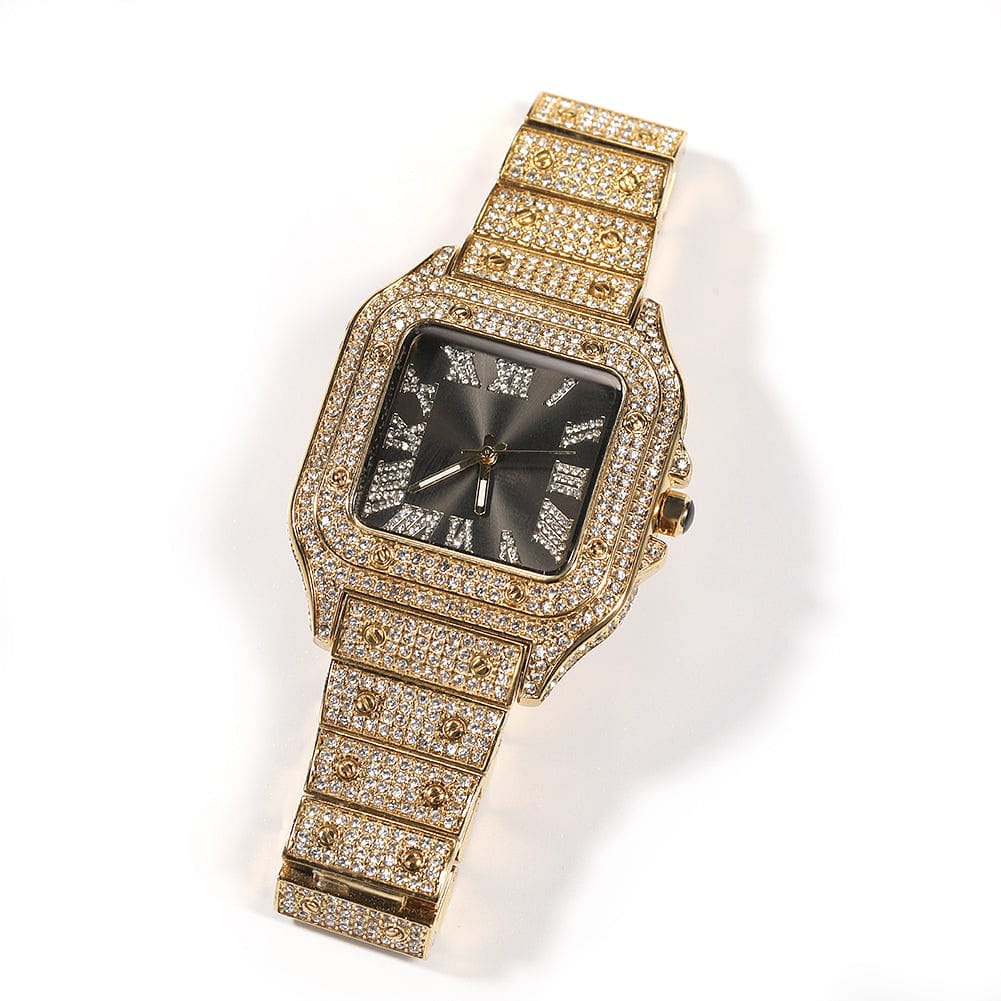 VVS Jewelry hip hop jewelry Black Iced Square Roman Watch