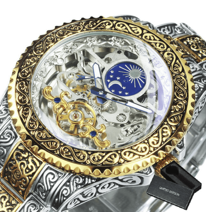 VVS Jewelry hip hop jewelry BO GOLDEN-SILVER Gold Luminous Tourbillon Skeleton Mechanical Watch