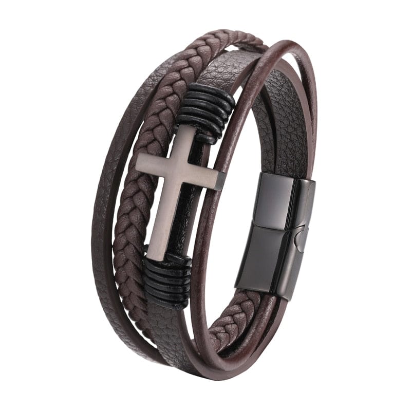 VVS Jewelry hip hop jewelry bracelets Black / 18.5cm Multi-Layer Cross Leather Bracelet