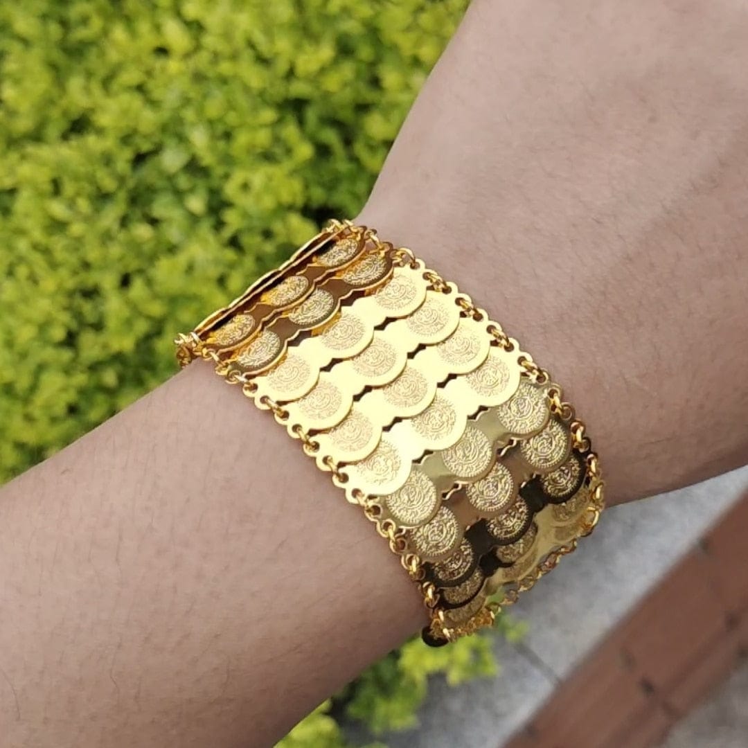 VVS Jewelry hip hop jewelry bracelets Three layers Gold Coin Bangle Bracelet