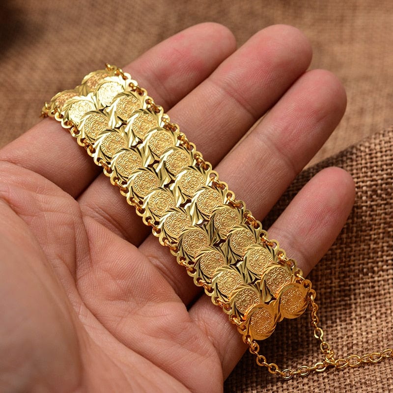 VVS Jewelry hip hop jewelry bracelets Two layers Gold Coin Bangle Bracelet