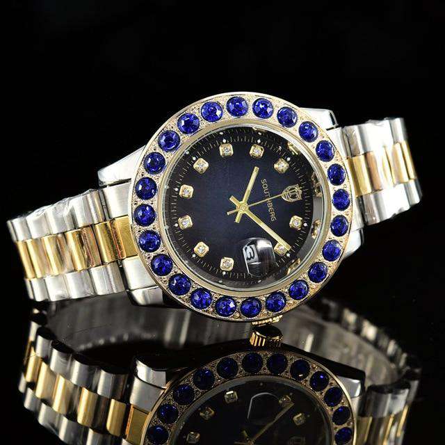 VVS Jewelry hip hop jewelry Brown Gold Rollie Style Watch in Rotatable Bezel Sapphire Glass