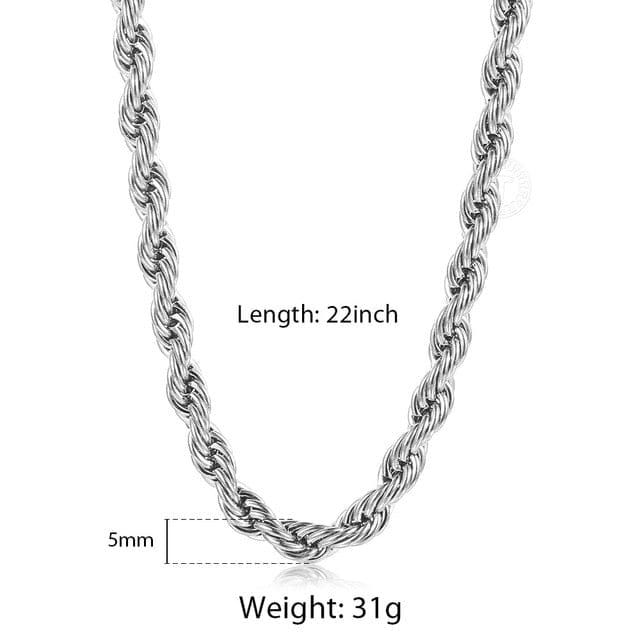 VVS Jewelry hip hop jewelry chain 5mm Silver Stainless Steel Rope Chain