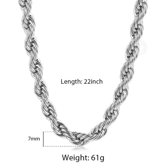 VVS Jewelry hip hop jewelry chain 7mm Silver Stainless Steel Rope Chain