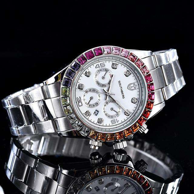 VVS Jewelry hip hop jewelry Coffee Luxury Quartz Rollie Style Watch with Color Rhinestone