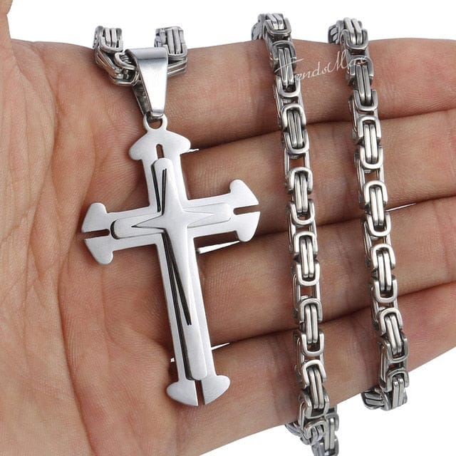 VVS Jewelry hip hop jewelry cross pendant Silver / 18" Vintage Cross Byzantine Pendant Necklace