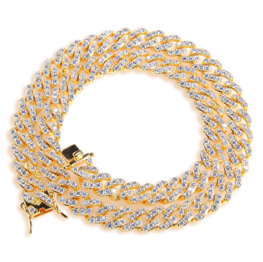 VVS Jewelry hip hop jewelry Cuban gold / 18inch 9mm Micro Pave Ultra Bling Women's Cuban Link Chain
