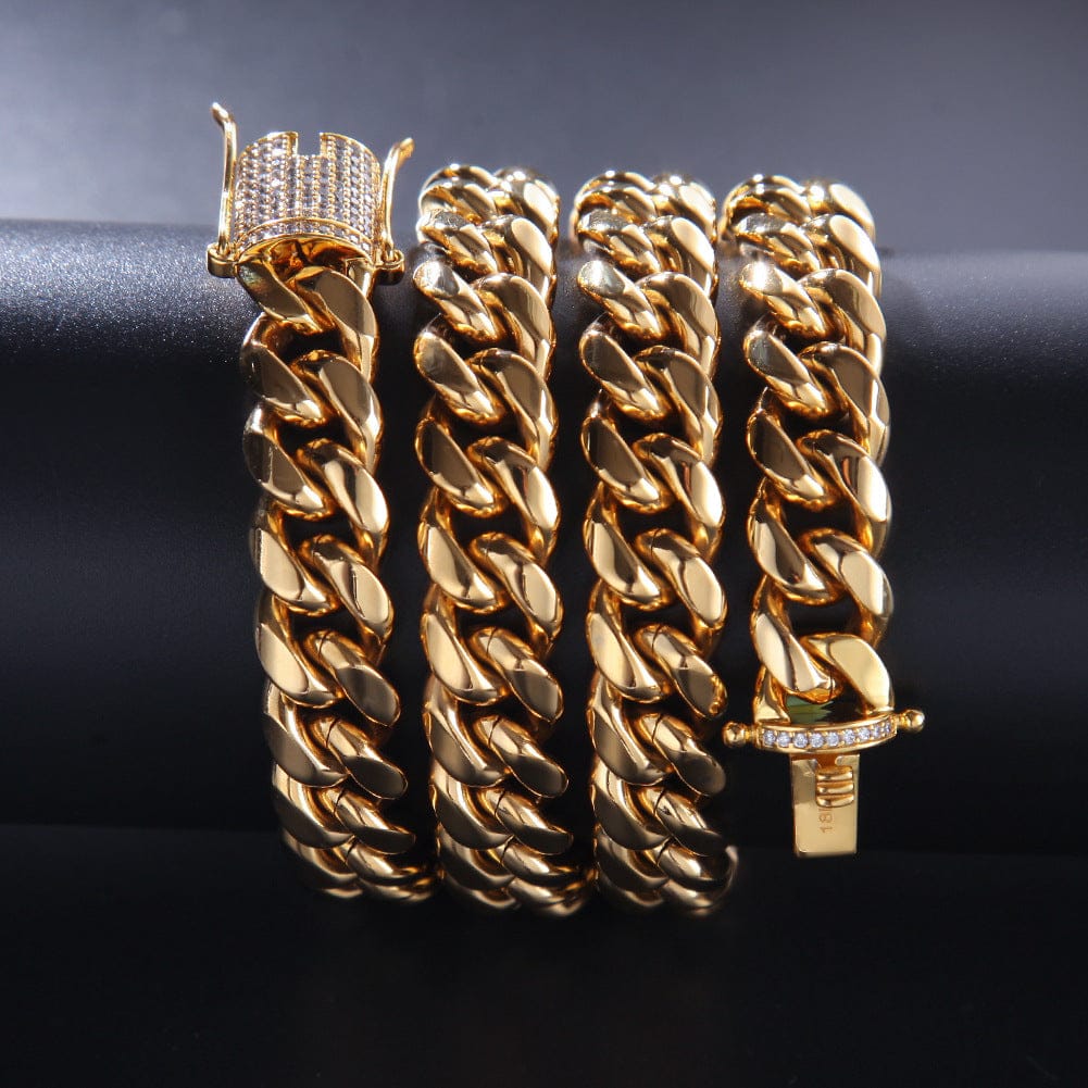 VVS Jewelry hip hop jewelry Cuban VVS Jewelry 316L Stainless Steel 18k Gold/Silver Cuban Chain + FREE Bracelet Bundle