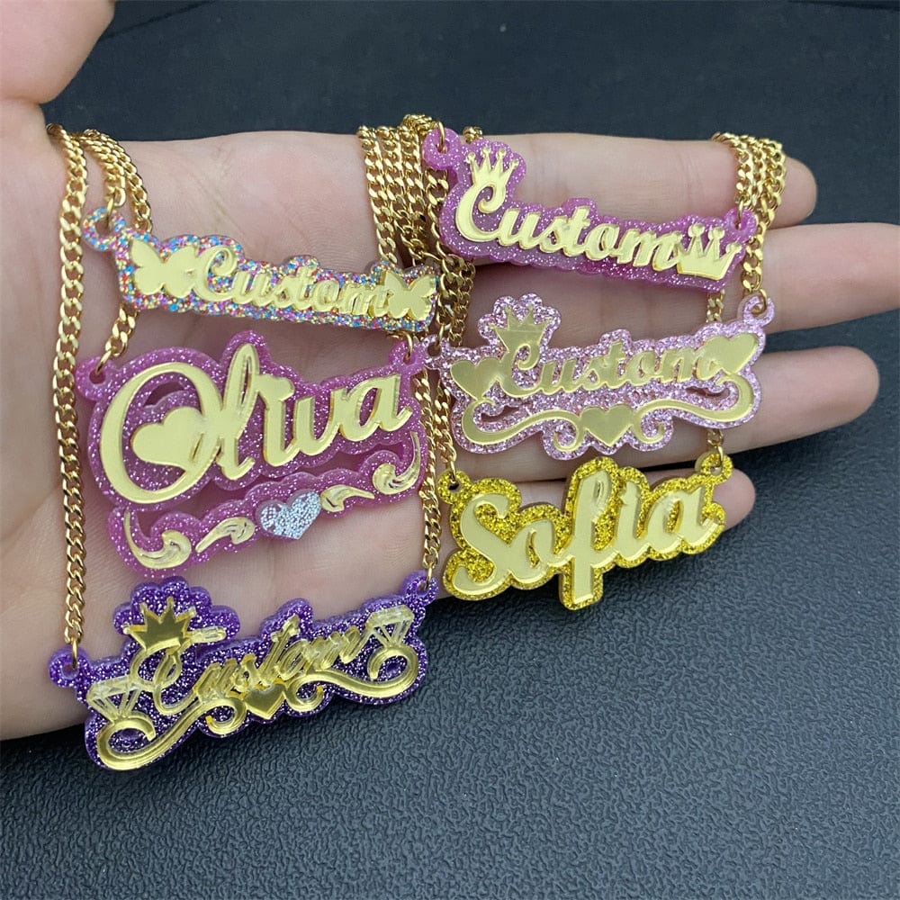 VVS Jewelry hip hop jewelry Custom Glitz Double Plated Name Necklace