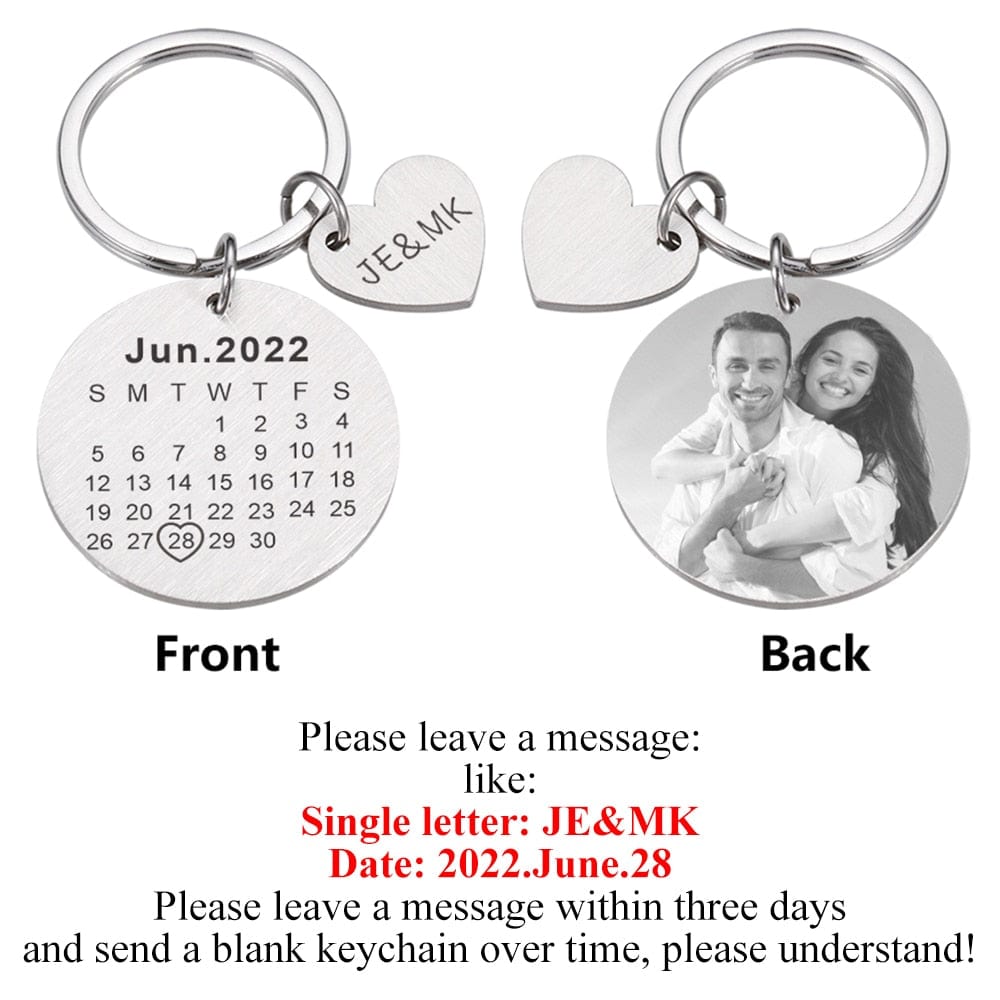 VVS Jewelry hip hop jewelry Custom Name and Photo Couple Keychain with Calendar Date