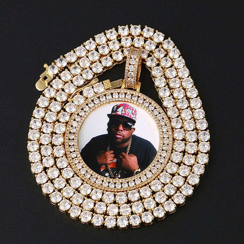 VVS Jewelry hip hop jewelry Custom Round Stone Photo Pendant + FREE backside engraving