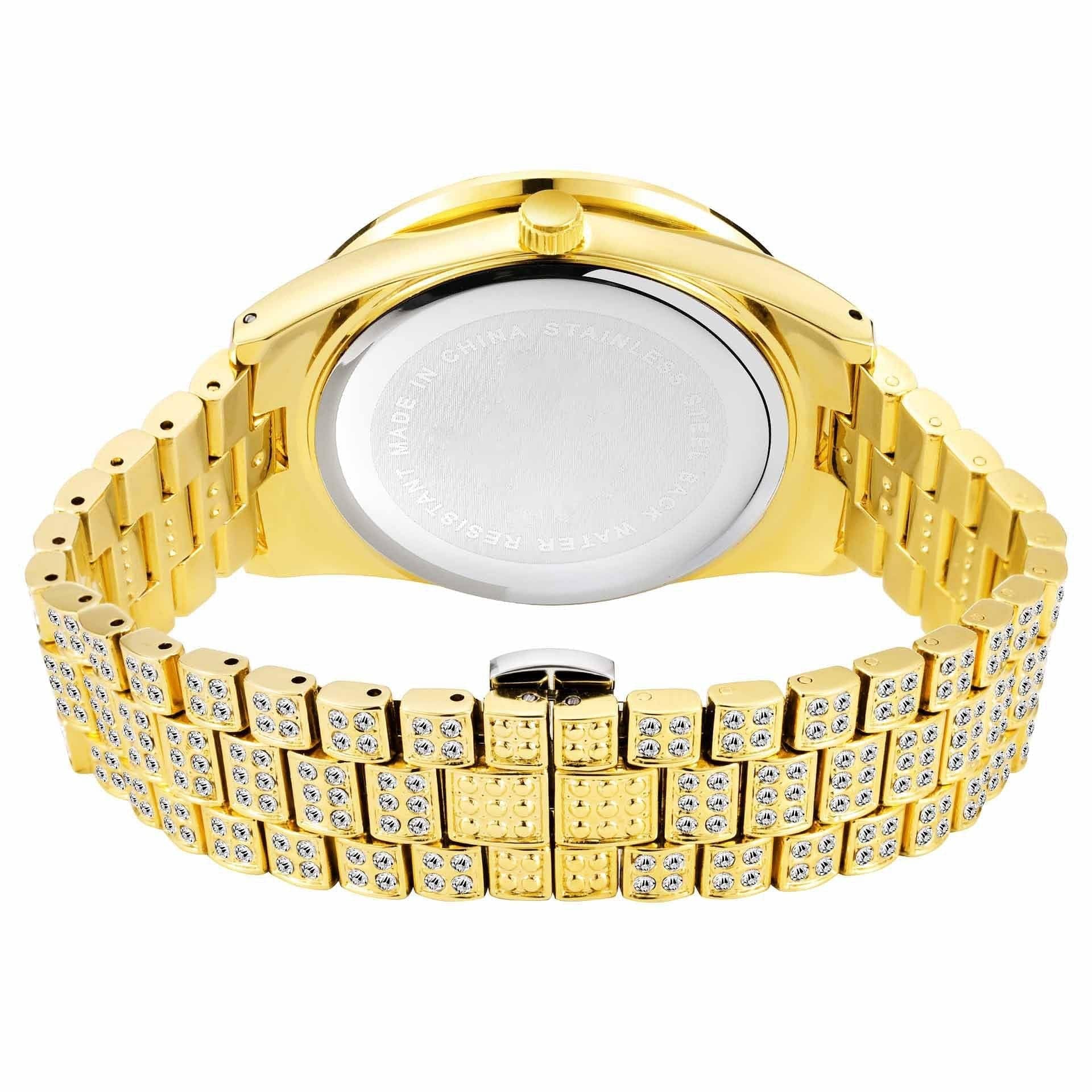 VVS Jewelry hip hop jewelry Fully Iced Bling Watch + Cuban Bracelet Bundle