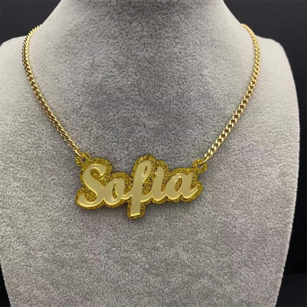 VVS Jewelry hip hop jewelry Gold / 14 Inch for Kids / Style 2 Custom Glitz Double Plated Name Necklace