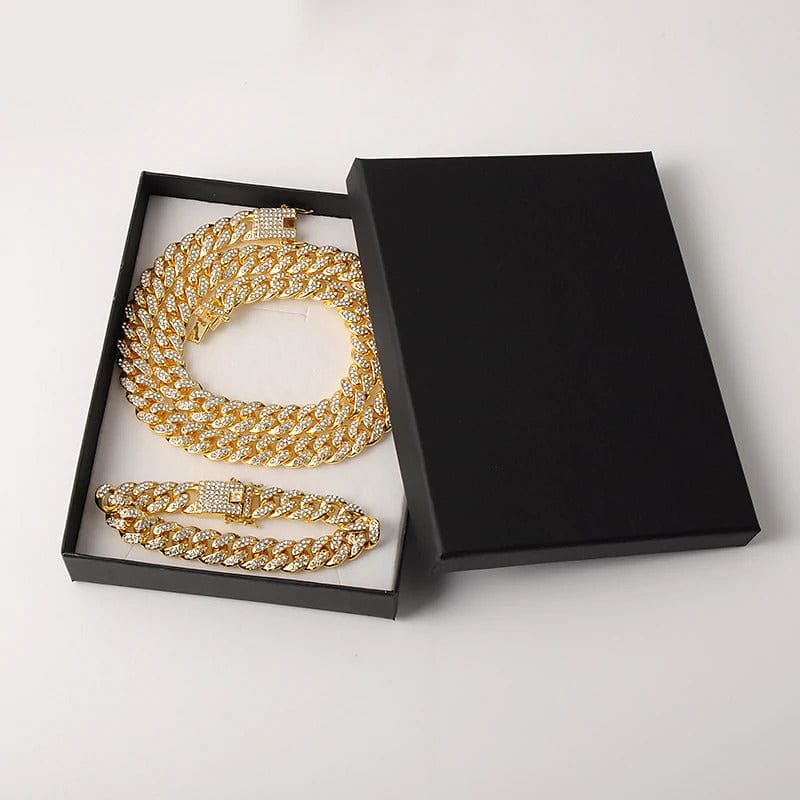 VVS Jewelry hip hop jewelry Gold / 16 Inch / 13mm VVS Jewelry Cuban Chain + FREE Cuban Bracelet Bundle