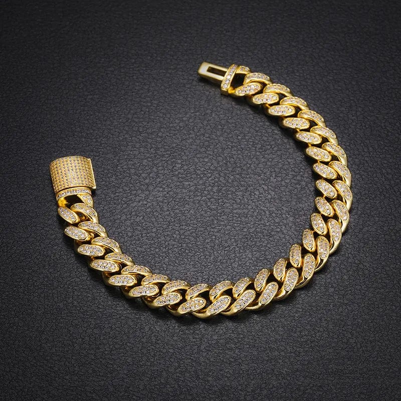 VVS Jewelry hip hop jewelry Gold / 7inches(17.5cm) 12mm 925 Sterling Silver VVS Moissanite Cuban Bracelet