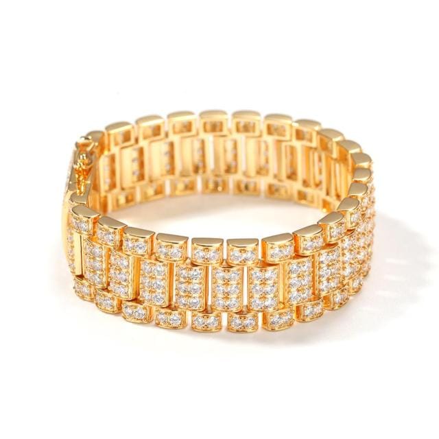 VVS Jewelry hip hop jewelry gold / 8inch VVS Jewelry 15MM Fully Iced Watch Bracelet