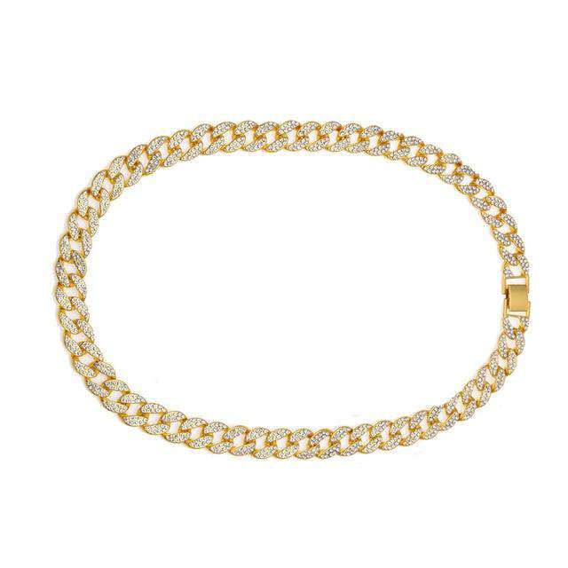 VVS Jewelry hip hop jewelry Gold Bling Cuban Chain + Coffee Bean Chain + Row Tennis Choker Chain Set