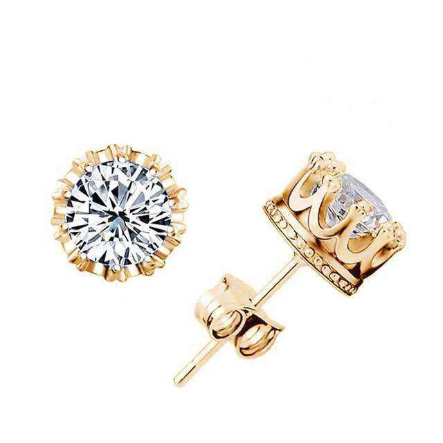 VVS Jewelry hip hop jewelry Gold Crown Royal Crystal Ice Stud Earrings