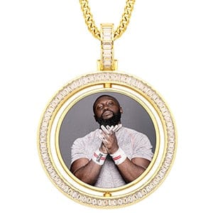 VVS Jewelry hip hop jewelry Gold / Cuban Chain / 18inch VVS Jewelry Custom Rotating Photo Medallion Pendant Chain