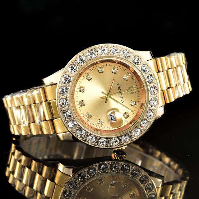 VVS Jewelry hip hop jewelry Gold Gold Rollie Style Watch in Rotatable Bezel Sapphire Glass