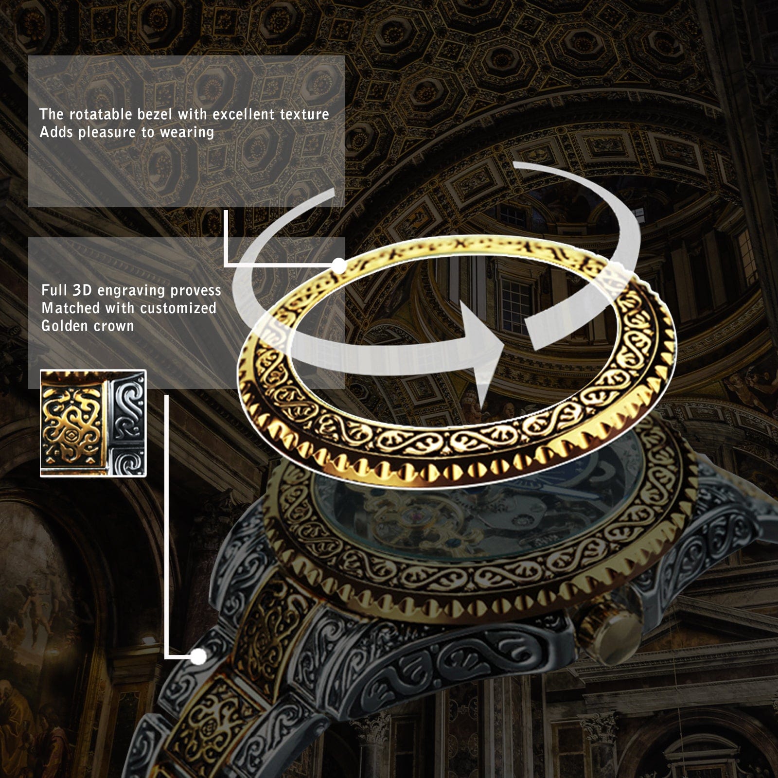 VVS Jewelry hip hop jewelry Gold Luminous Tourbillon Skeleton Mechanical Watch