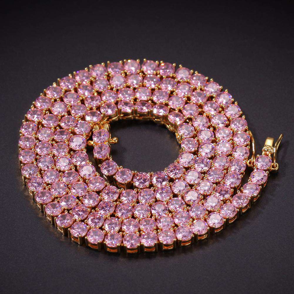 VVS Jewelry hip hop jewelry gold / Pink / 20inch Pink Tennis Choker