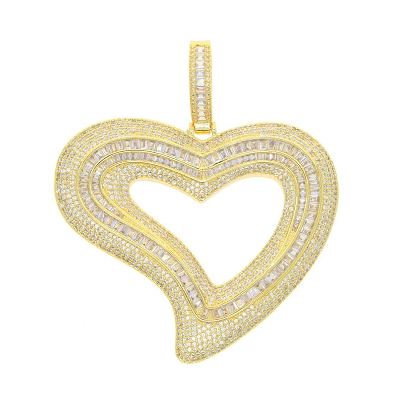VVS Jewelry hip hop jewelry Gold / Rope Chain 18 Inches VVS Jewelry Iced Out Big Hollow Baguette Heart Pendant Chain