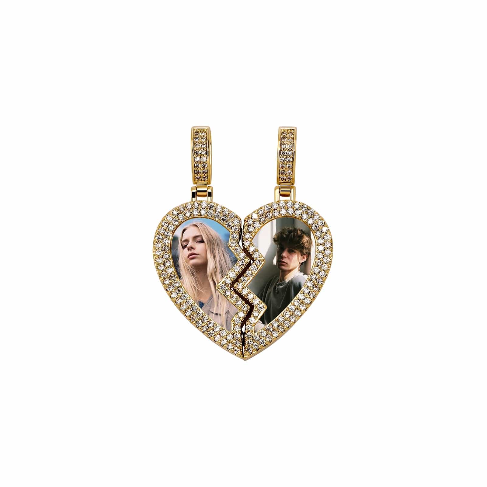VVS Jewelry hip hop jewelry Gold / Rope Chain / 18inch Couple Custom Heart Photo Pendant