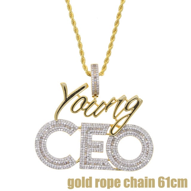 VVS Jewelry hip hop jewelry Gold rope chain 24 Inches Young CEO Two Tone Iced Pendant Necklace