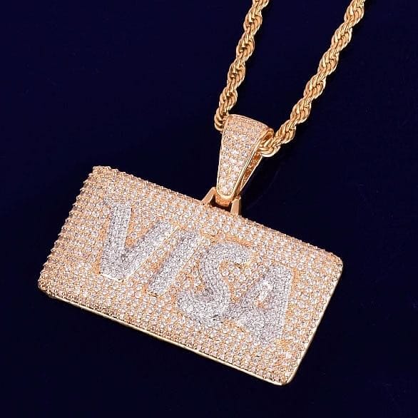VVS Jewelry hip hop jewelry Gold / Rope chain / 24inch Micropave VISA Card Tag Chain