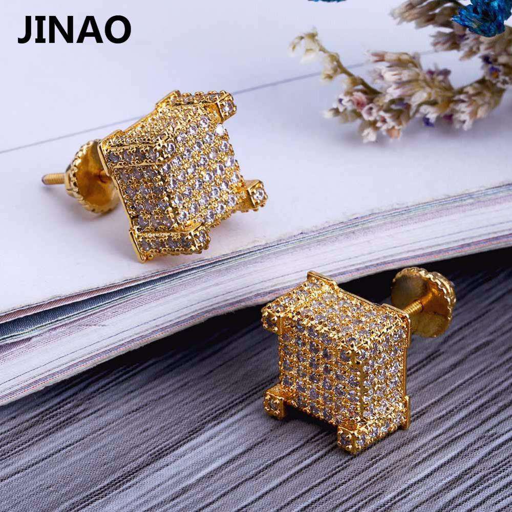 VVS Jewelry hip hop jewelry gold Thicc Square Bling Geometric Stud Earrings