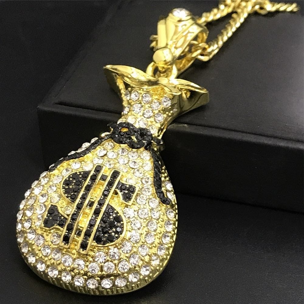 VVS Jewelry hip hop jewelry Handbag Dollar Chain and Cuban Choker Bundle