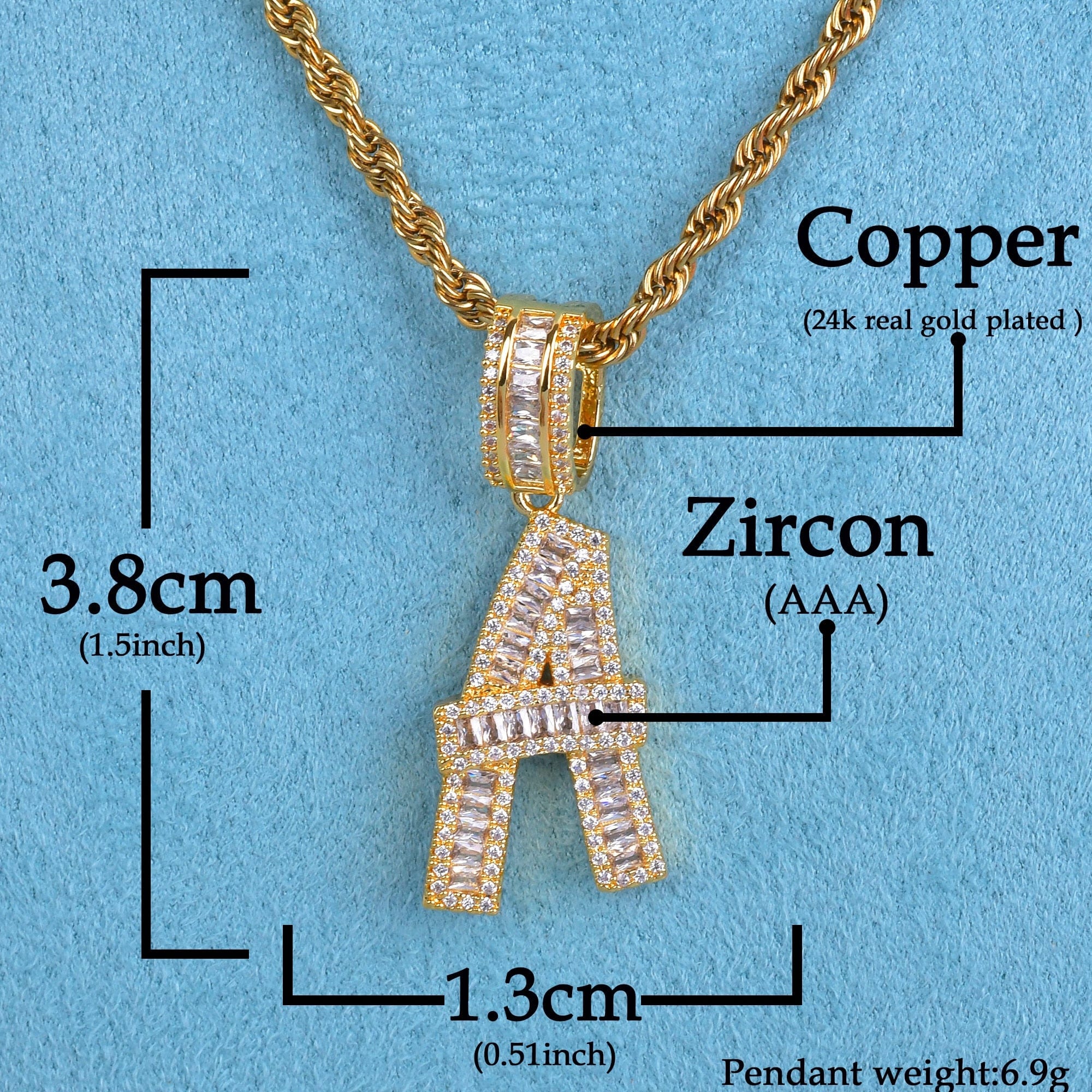 VVS Jewelry hip hop jewelry Initial Iced out Baguette Letter Pendant + FREE Chain