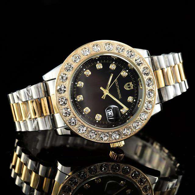 VVS Jewelry hip hop jewelry Ivory Gold Rollie Style Watch in Rotatable Bezel Sapphire Glass