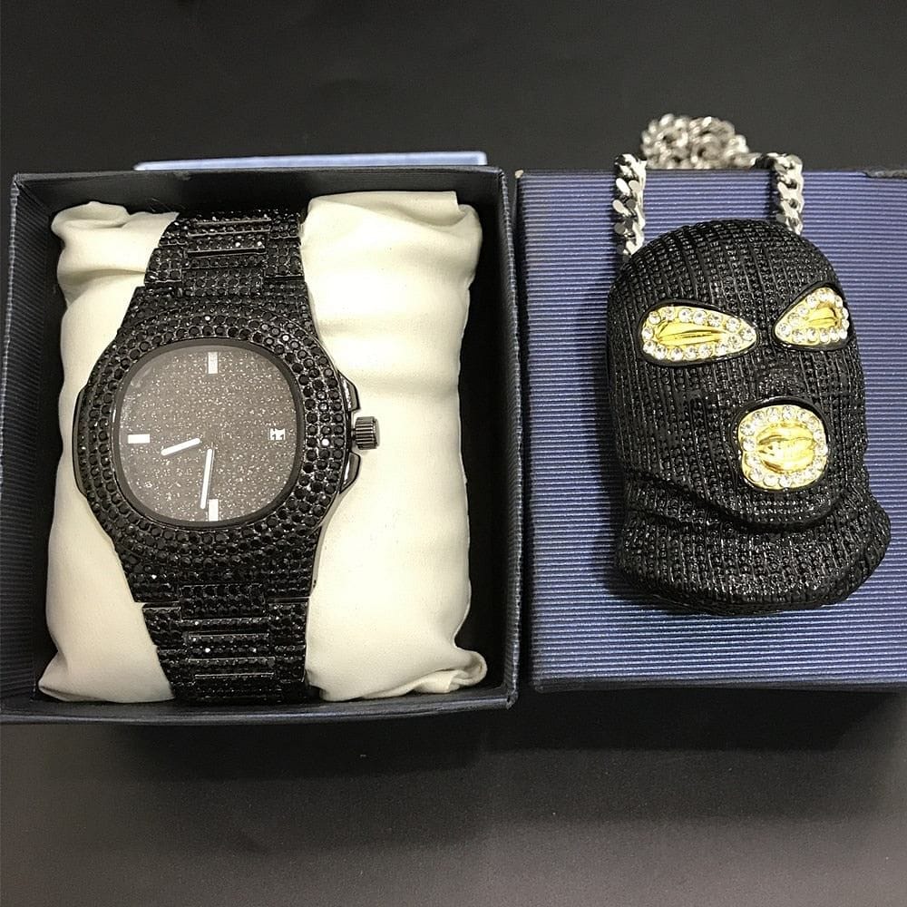 VVS Jewelry hip hop jewelry Mask Off Pendant Chain with Watch Bundle