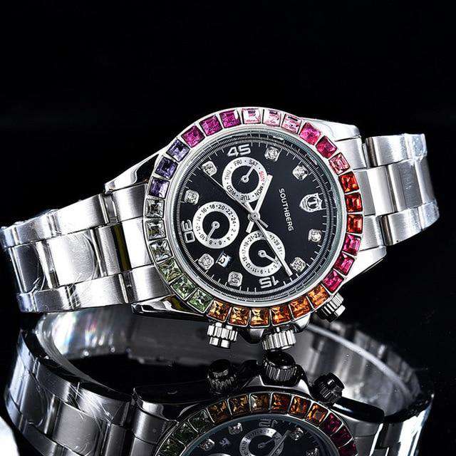 VVS Jewelry hip hop jewelry Multicolor Luxury Quartz Rollie Style Watch with Color Rhinestone