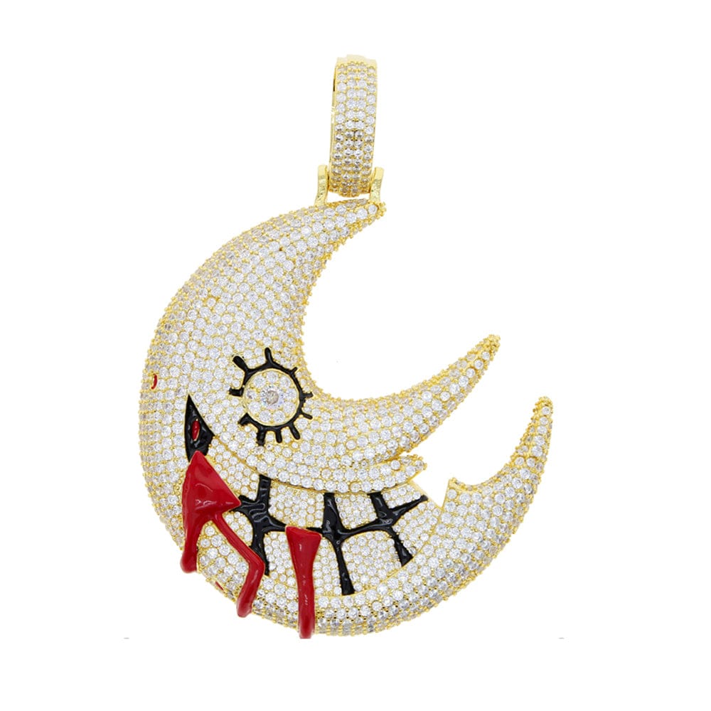 VVS Jewelry hip hop jewelry Necklaces Gold / Rope Chain, 18 Inches XL Iced Out Blood Moon Hip Hop Pendant Necklace