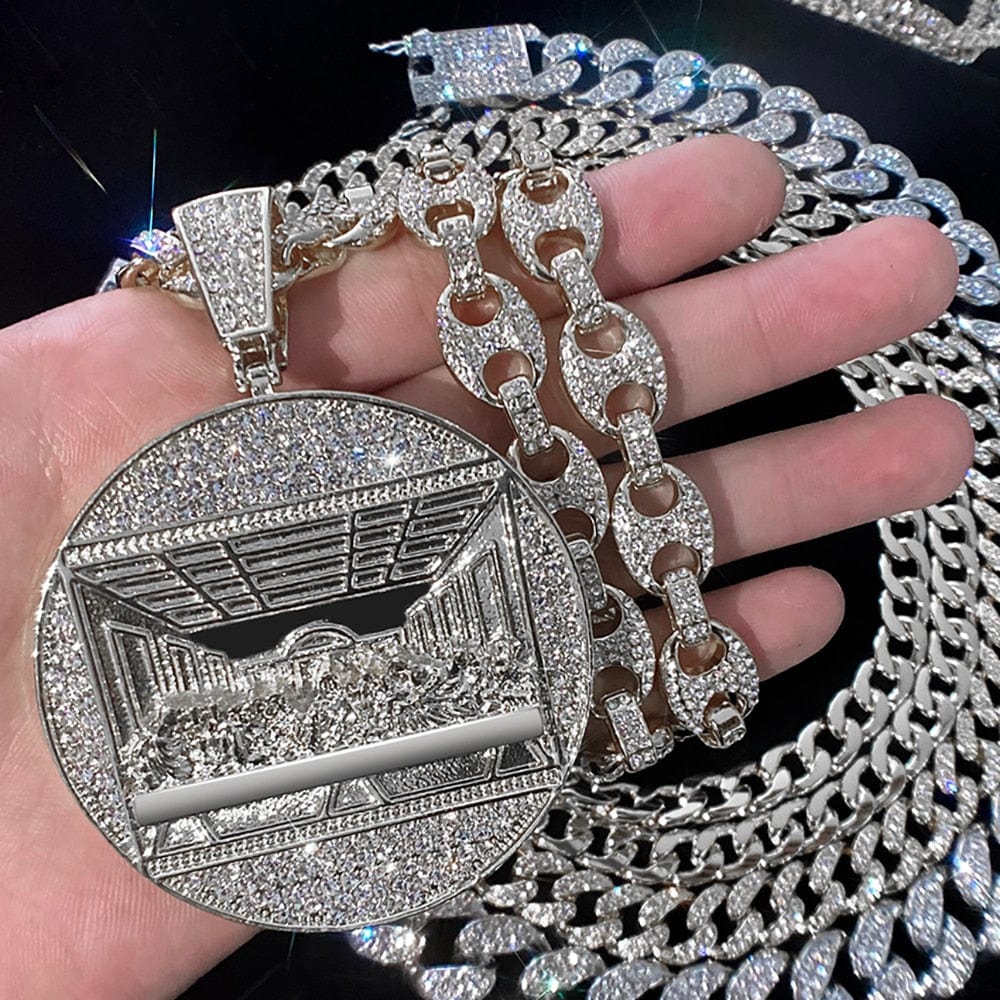 VVS Jewelry hip hop jewelry necklaces Silver 13mm ChainB / 16inch Iced Out Last Supper Pendant Cuban Necklace