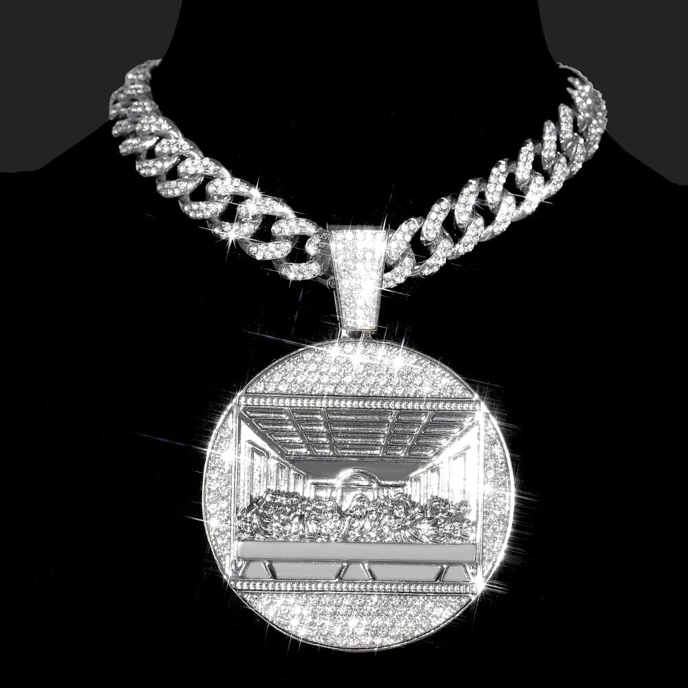 VVS Jewelry hip hop jewelry necklaces Silver 13mm Cuban Chain / 16inch Iced Out Last Supper Pendant Cuban Necklace