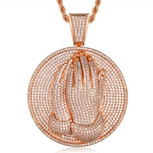 VVS Jewelry hip hop jewelry Rose Gold / Tennis Chain / 24inch VVS Jewelry Micro Pave Circle Praying Hands