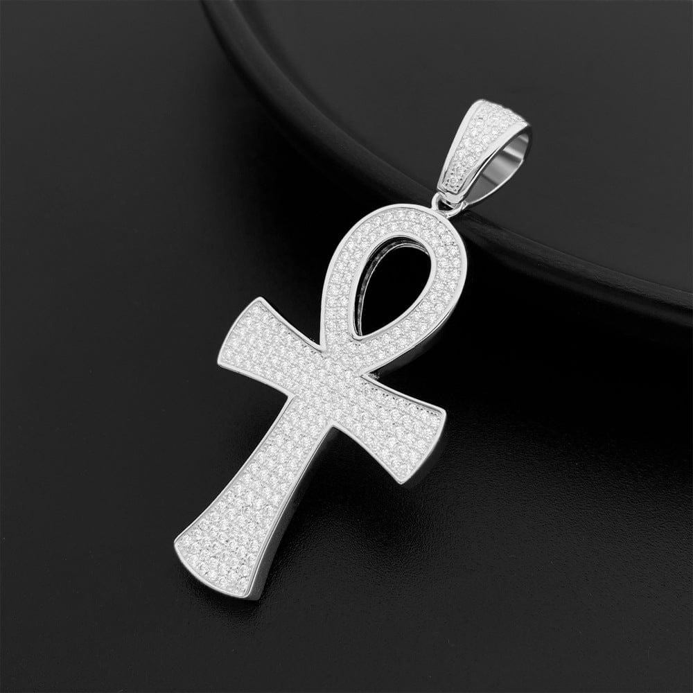 VVS Jewelry hip hop jewelry Round Ankh Cross S925 Silver Moissanite Iced Pendant Necklace
