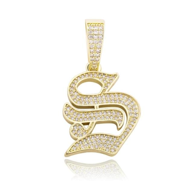 VVS Jewelry hip hop jewelry S / Rose gold VVS Jewelry Old English Initial Pendant Necklace