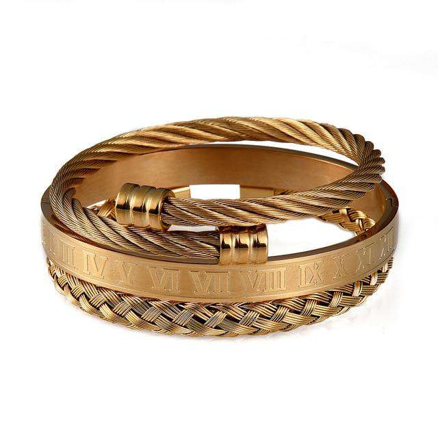 VVS Jewelry hip hop jewelry Set A Gold Kobra King 3 Piece Bracelet Set