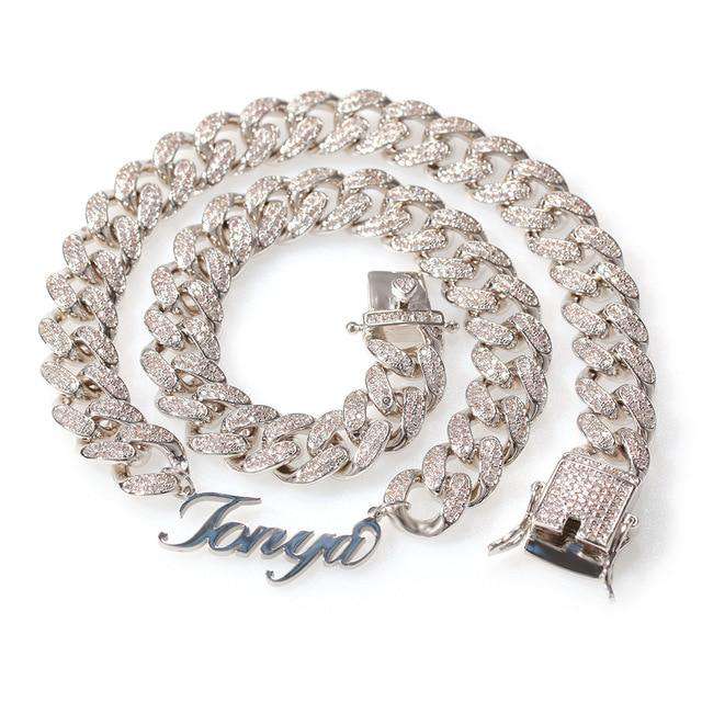 VVS Jewelry hip hop jewelry Silver / 16" / 1 Iced Princess Custom Name/Font Cuban Choker Necklace