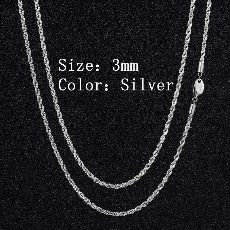 VVS Jewelry hip hop jewelry Silver / 3mm / 18 Inch VVS Jewelry BOGO Micro Rope Chain - Buy One Get One Free