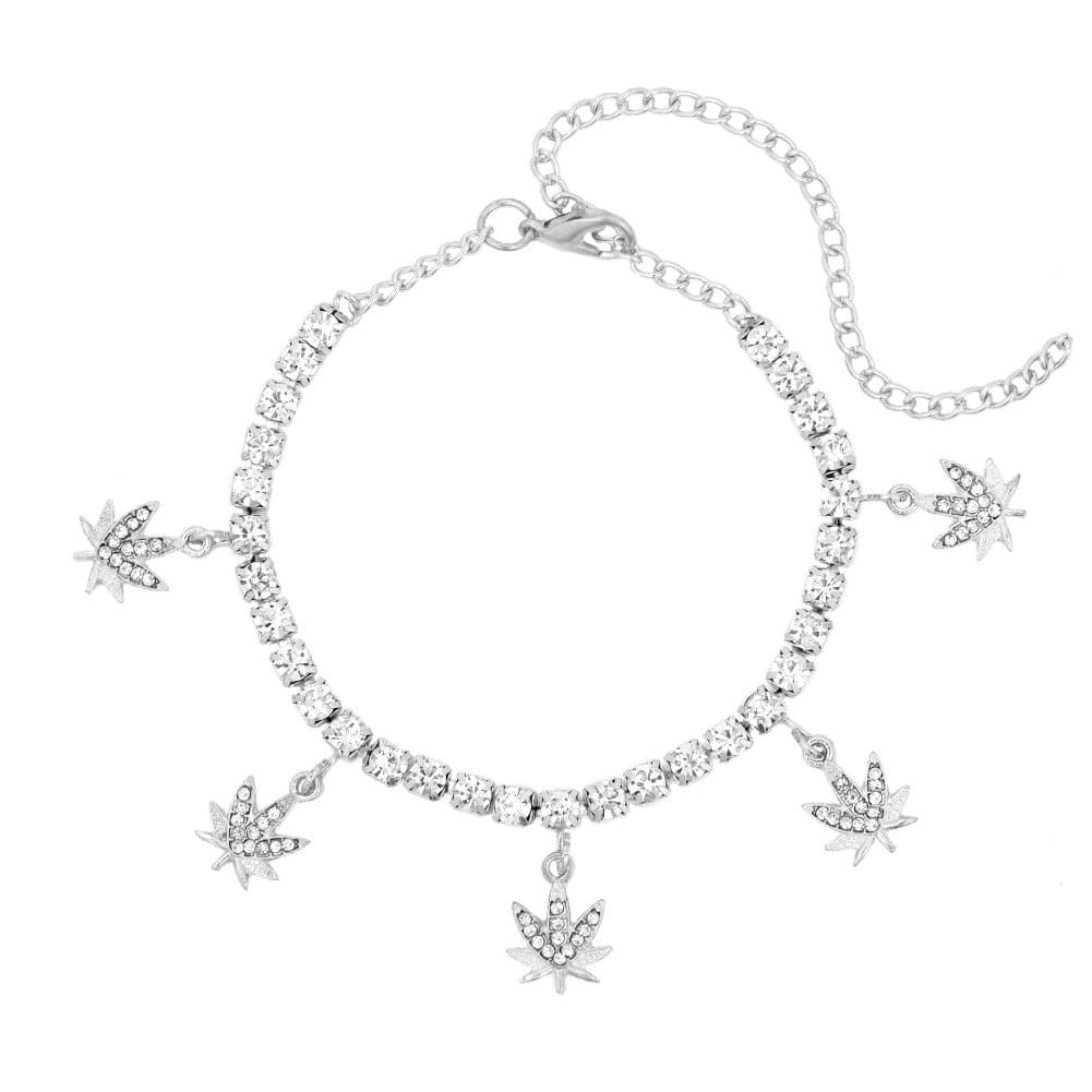 VVS Jewelry hip hop jewelry Silver Adjustable Maple Leaf Tennis Anklet