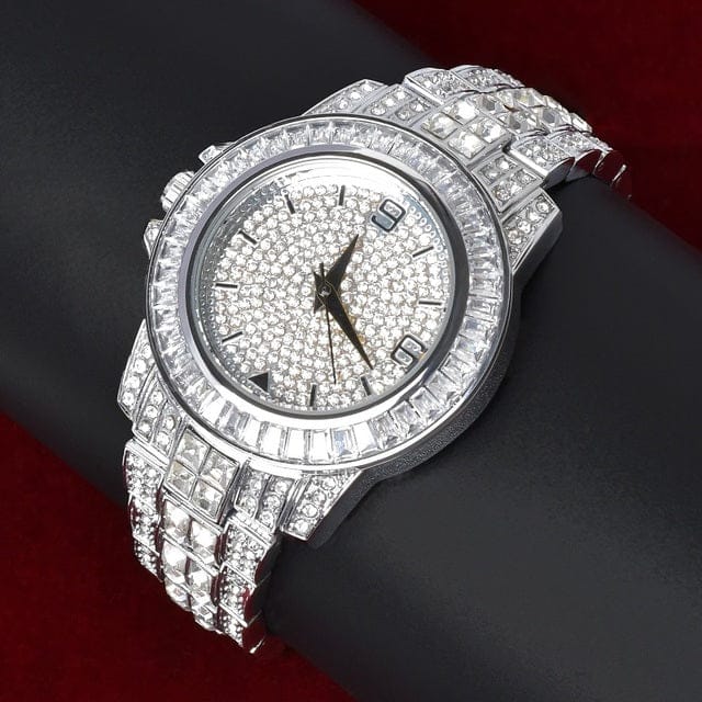 VVS Jewelry hip hop jewelry silver color Iced Out Blizzard Baguette Watch