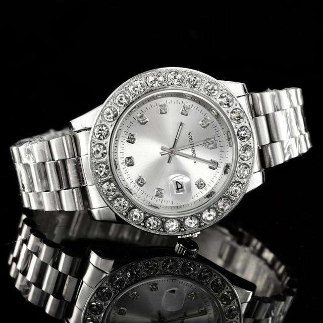 VVS Jewelry hip hop jewelry Silver Gold Rollie Style Watch in Rotatable Bezel Sapphire Glass