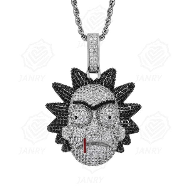 VVS Jewelry hip hop jewelry Silver Icy Rick & Morty Pendant Chain